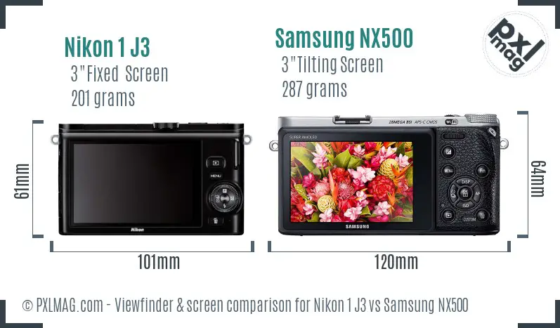 Nikon 1 J3 vs Samsung NX500 Screen and Viewfinder comparison