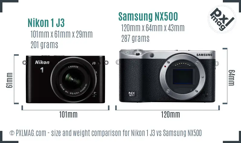 Nikon 1 J3 vs Samsung NX500 size comparison