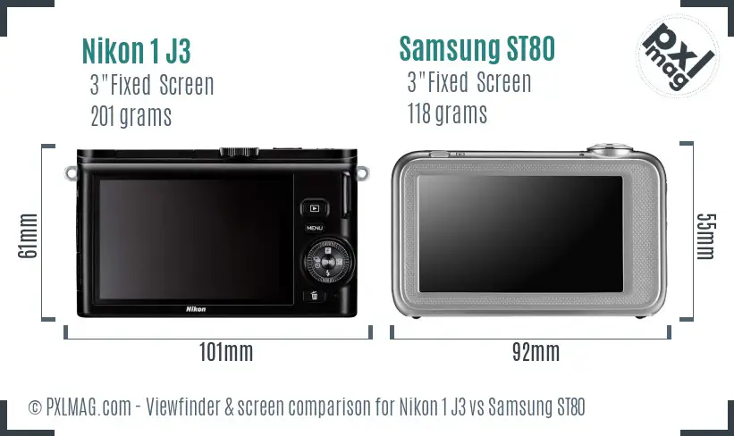 Nikon 1 J3 vs Samsung ST80 Screen and Viewfinder comparison