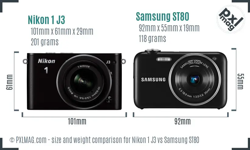 Nikon 1 J3 vs Samsung ST80 size comparison