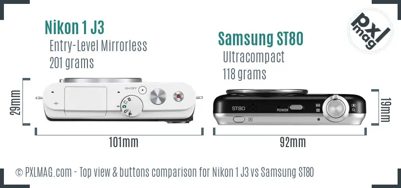 Nikon 1 J3 vs Samsung ST80 top view buttons comparison