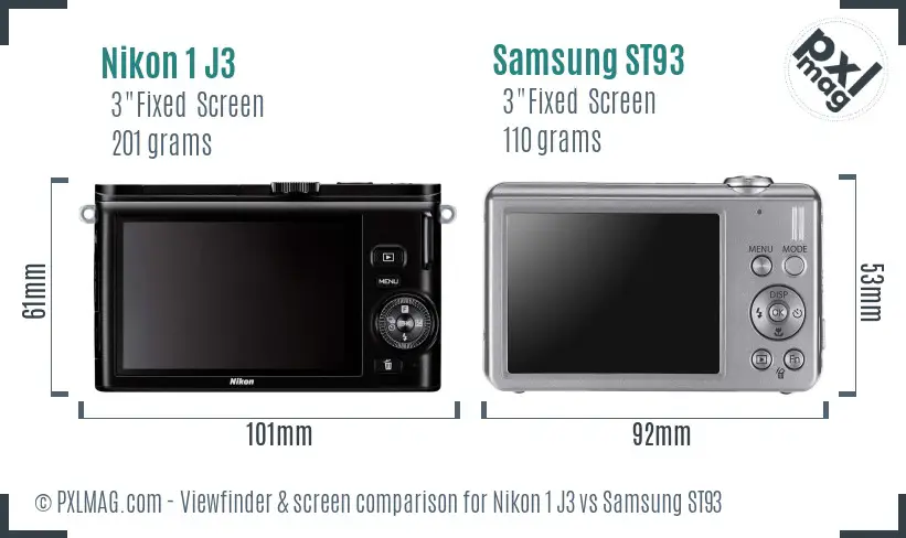 Nikon 1 J3 vs Samsung ST93 Screen and Viewfinder comparison