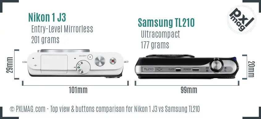Nikon 1 J3 vs Samsung TL210 top view buttons comparison