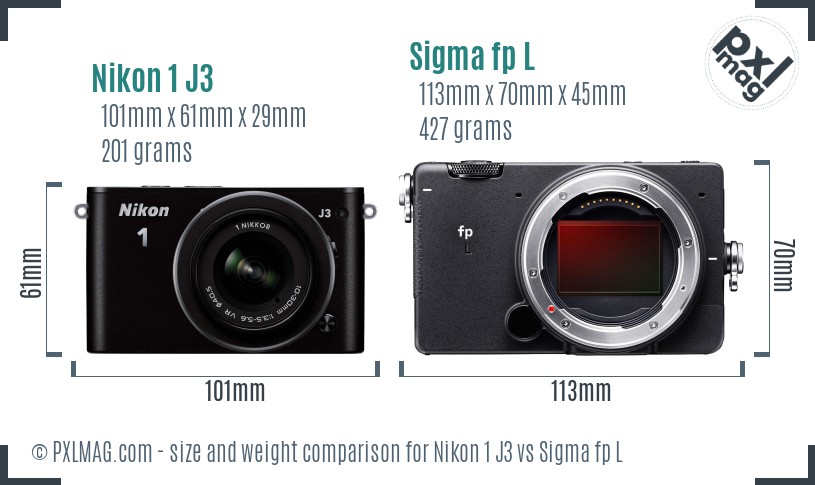 Nikon 1 J3 vs Sigma fp L size comparison