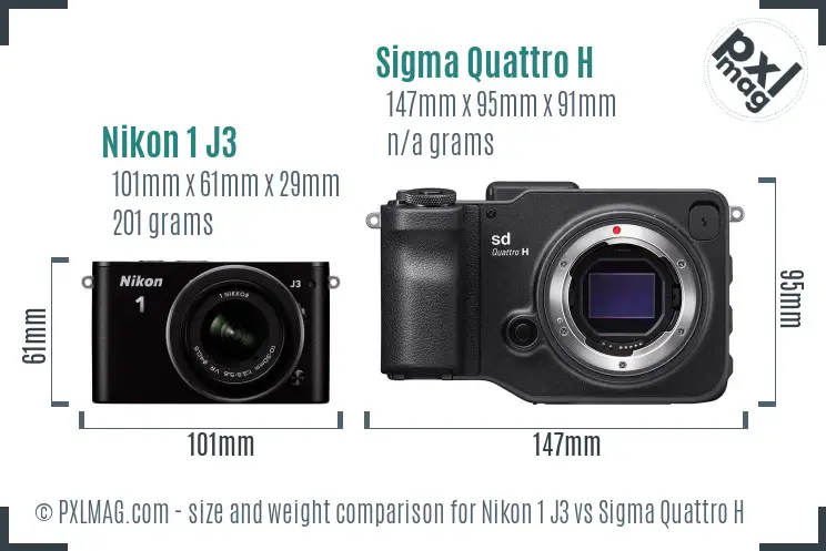 Nikon 1 J3 vs Sigma Quattro H size comparison Nikon 1 J3 vs Sigma Quattro H size comparison