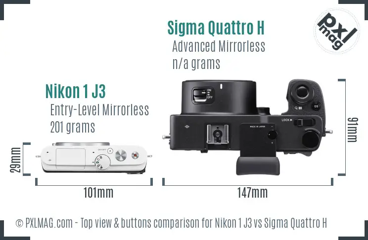 Nikon 1 J3 vs Sigma Quattro H top view buttons comparison Nikon 1 J3 vs Sigma Quattro H top view buttons comparison