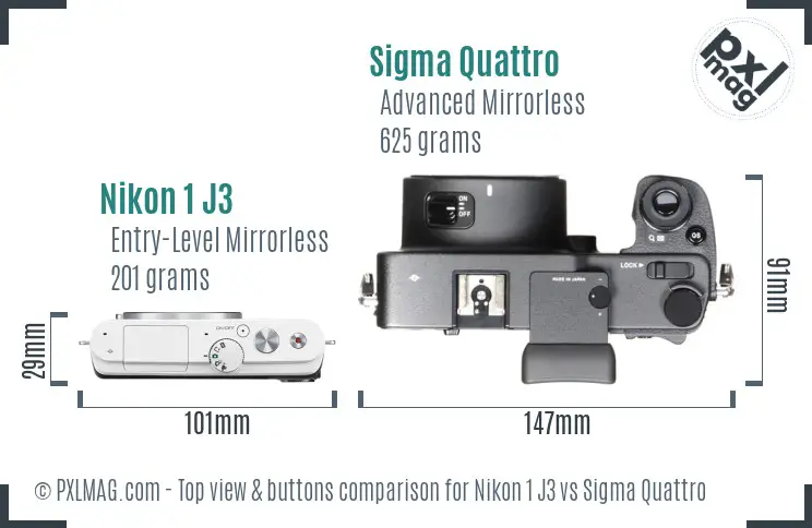 Nikon 1 J3 vs Sigma Quattro top view buttons comparison