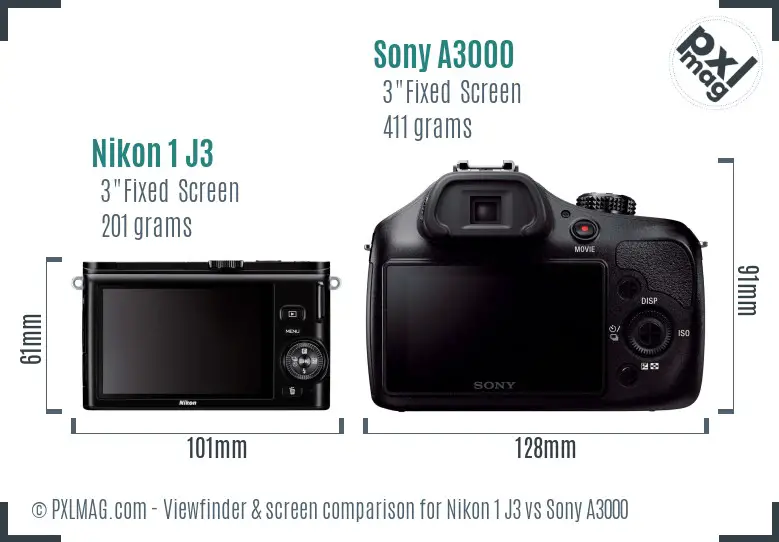 Nikon 1 J3 vs Sony A3000 Screen and Viewfinder comparison