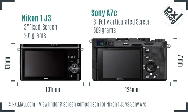 Nikon 1 J3 vs Sony A7c Screen and Viewfinder comparison