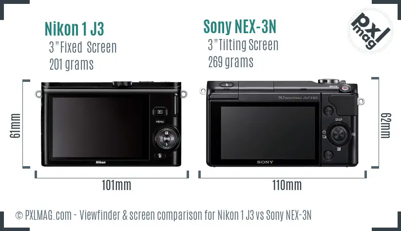 Nikon 1 J3 vs Sony NEX-3N Screen and Viewfinder comparison
