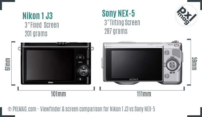 Nikon 1 J3 vs Sony NEX-5 Screen and Viewfinder comparison Nikon 1 J3 vs Sony NEX-5 Screen and Viewfinder comparison