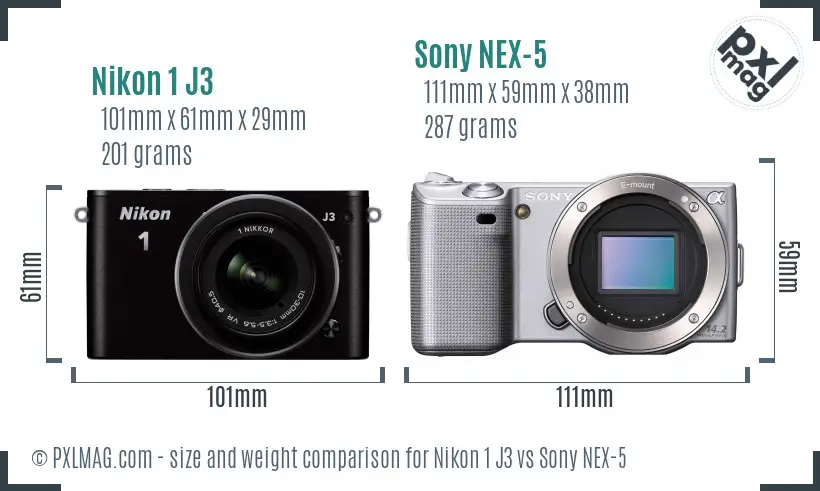 Nikon 1 J3 vs Sony NEX-5 size comparison Nikon 1 J3 vs Sony NEX-5 size comparison