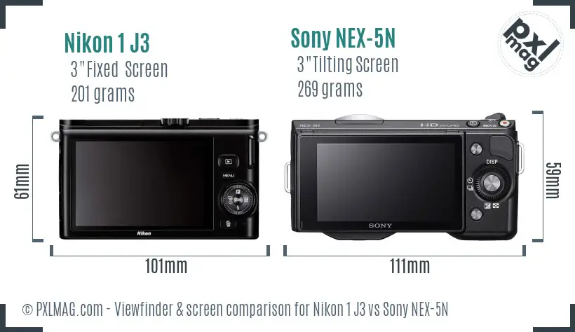 Nikon 1 J3 vs Sony NEX-5N Screen and Viewfinder comparison
