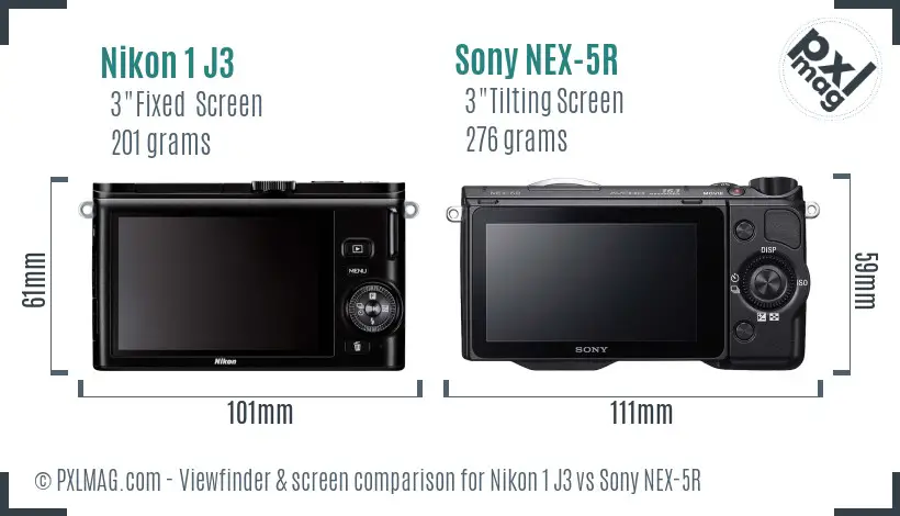 Nikon 1 J3 vs Sony NEX-5R Screen and Viewfinder comparison