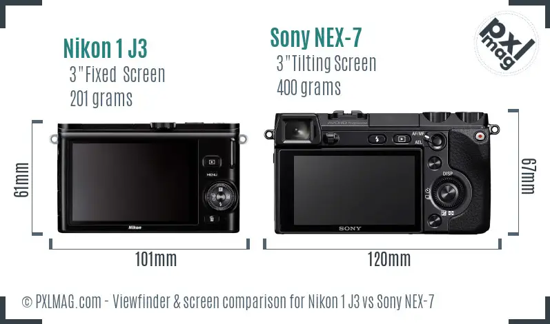 Nikon 1 J3 vs Sony NEX-7 Screen and Viewfinder comparison