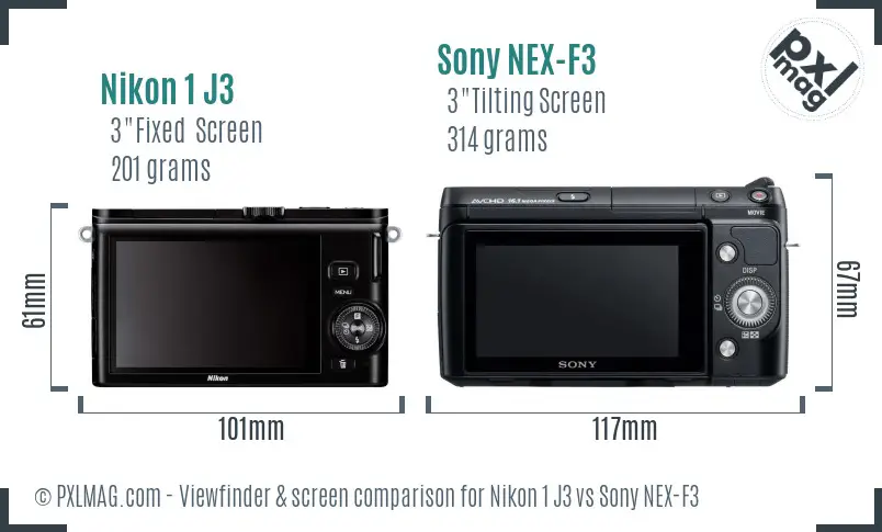 Nikon 1 J3 vs Sony NEX-F3 Screen and Viewfinder comparison