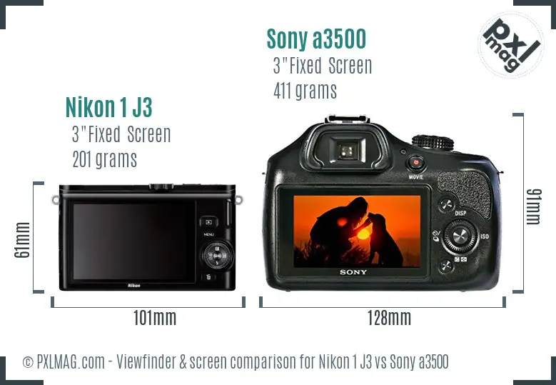 Nikon 1 J3 vs Sony a3500 Screen and Viewfinder comparison