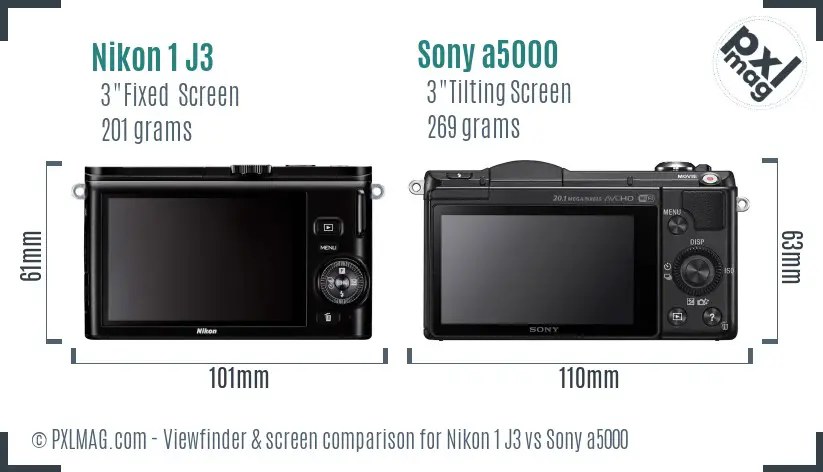 Nikon 1 J3 vs Sony a5000 Screen and Viewfinder comparison