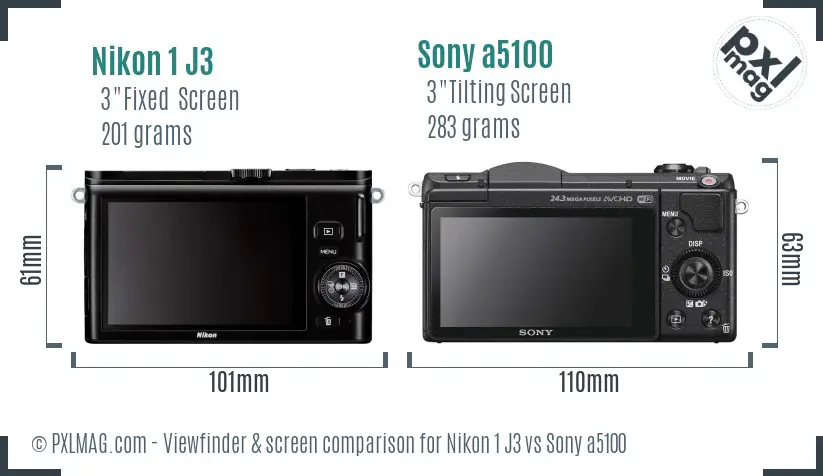 Nikon 1 J3 vs Sony a5100 Screen and Viewfinder comparison