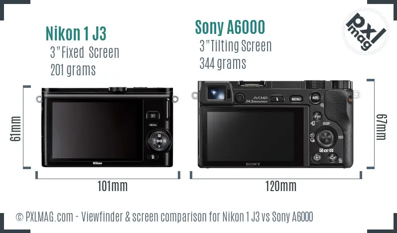 Nikon 1 J3 vs Sony A6000 Screen and Viewfinder comparison