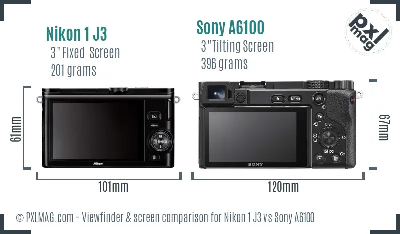 Nikon 1 J3 vs Sony A6100 Screen and Viewfinder comparison