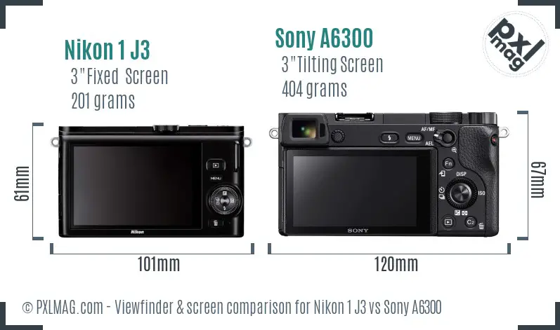 Nikon 1 J3 vs Sony A6300 Screen and Viewfinder comparison