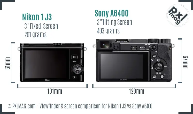 Nikon 1 J3 vs Sony A6400 Screen and Viewfinder comparison