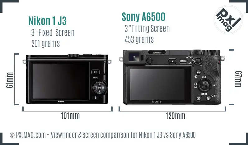 Nikon 1 J3 vs Sony A6500 Screen and Viewfinder comparison