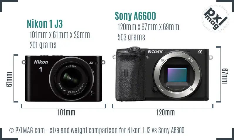 Nikon 1 J3 vs Sony A6600 size comparison