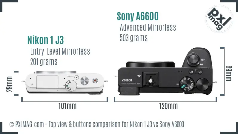 Nikon 1 J3 vs Sony A6600 top view buttons comparison