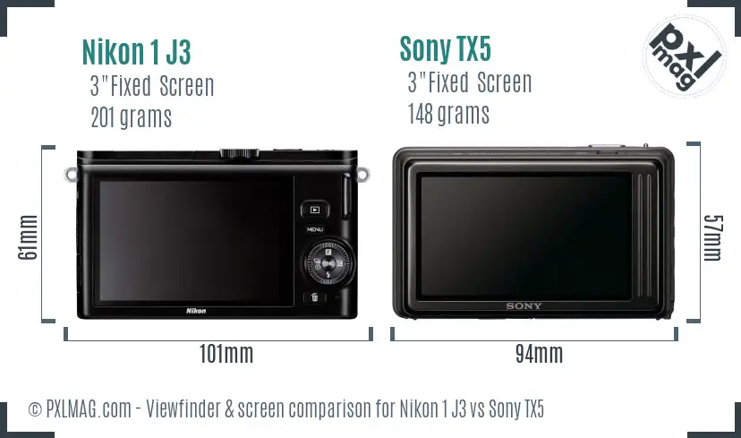 Nikon 1 J3 vs Sony TX5 Screen and Viewfinder comparison