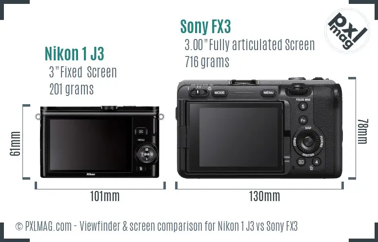 Nikon 1 J3 vs Sony FX3 Screen and Viewfinder comparison Nikon 1 J3 vs Sony FX3 Screen and Viewfinder comparison
