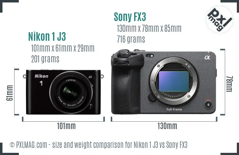 Nikon 1 J3 vs Sony FX3 size comparison Nikon 1 J3 vs Sony FX3 size comparison
