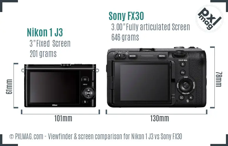 Nikon 1 J3 vs Sony FX30 Screen and Viewfinder comparison Nikon 1 J3 vs Sony FX30 Screen and Viewfinder comparison