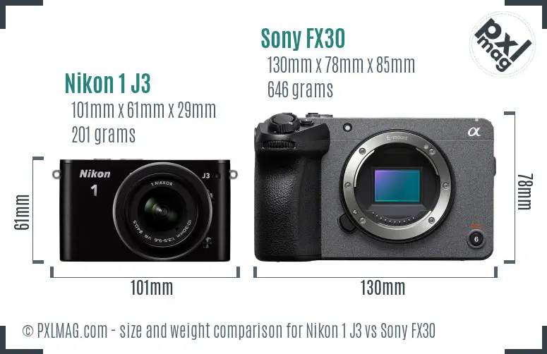 Nikon 1 J3 vs Sony FX30 size comparison Nikon 1 J3 vs Sony FX30 size comparison