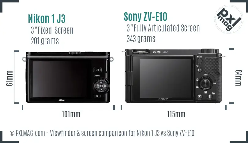 Nikon 1 J3 vs Sony ZV-E10 Screen and Viewfinder comparison