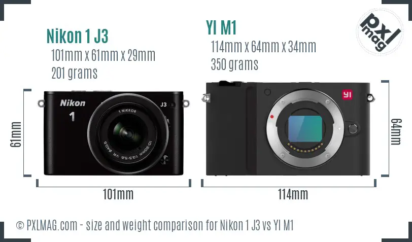 Nikon 1 J3 vs YI M1 size comparison