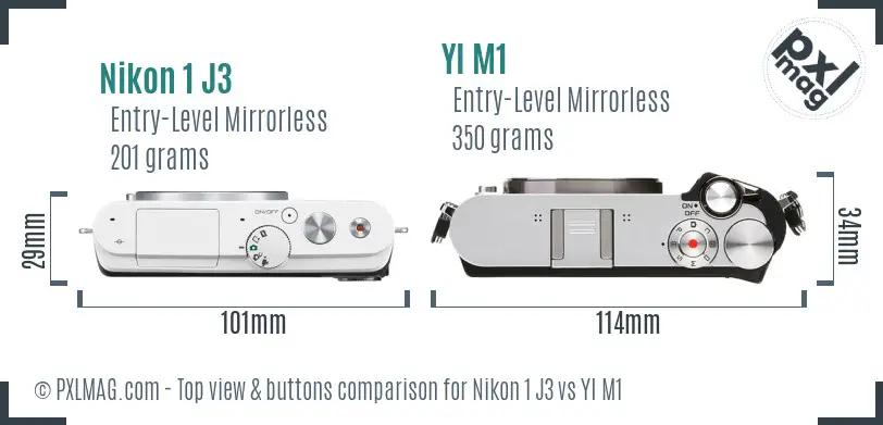 Nikon 1 J3 vs YI M1 top view buttons comparison