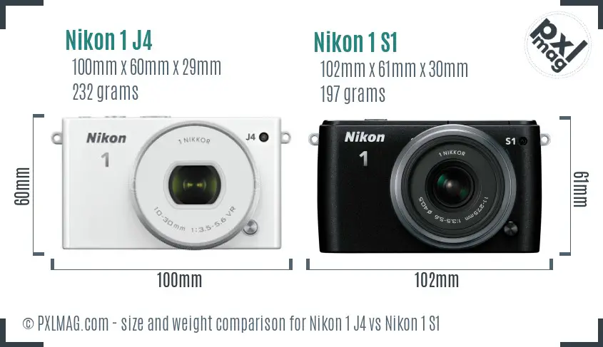 Nikon 1 J4 vs Nikon 1 S1 size comparison