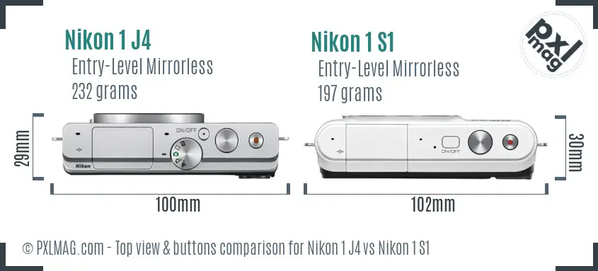 Nikon 1 J4 vs Nikon 1 S1 top view buttons comparison