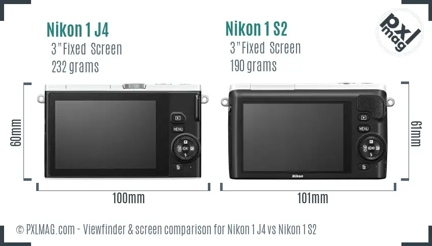 Nikon 1 J4 vs Nikon 1 S2 Screen and Viewfinder comparison