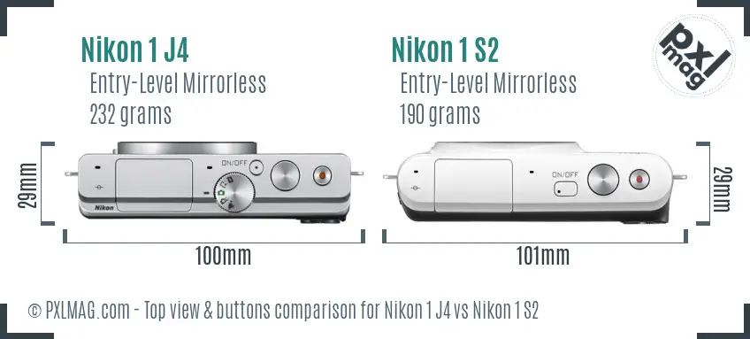 Nikon 1 J4 vs Nikon 1 S2 top view buttons comparison
