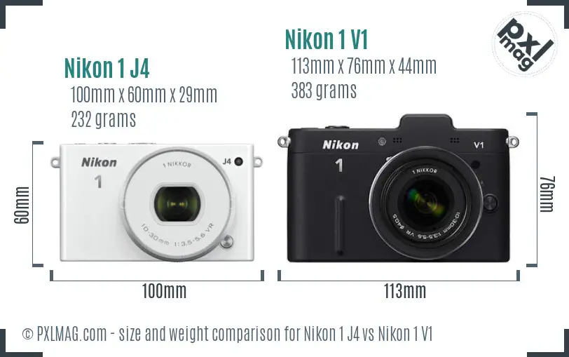 Nikon 1 J4 vs Nikon 1 V1 size comparison