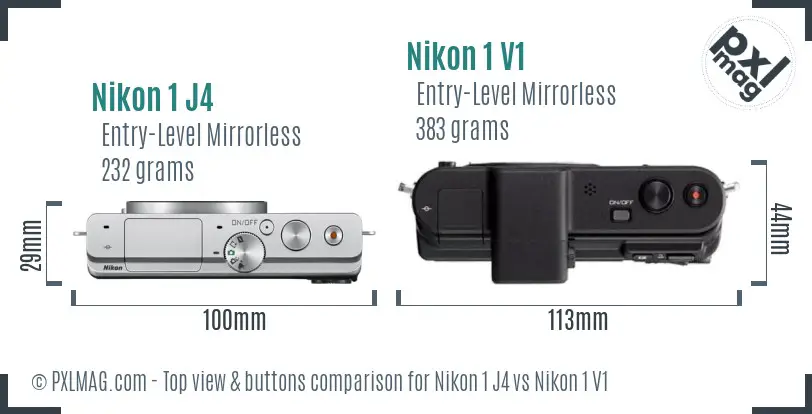 Nikon 1 J4 vs Nikon 1 V1 top view buttons comparison