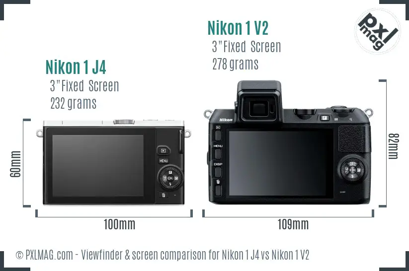 Nikon 1 J4 vs Nikon 1 V2 Screen and Viewfinder comparison
