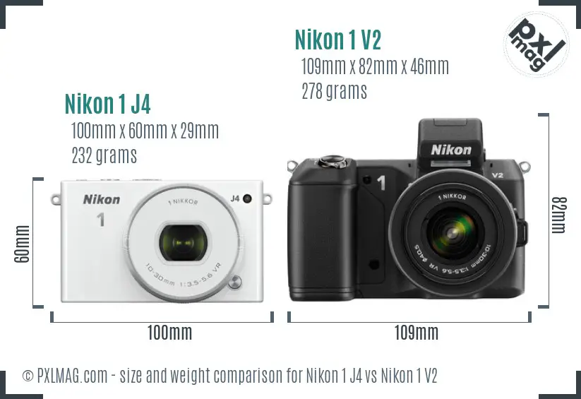 Nikon 1 J4 vs Nikon 1 V2 size comparison