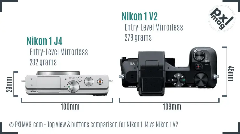 Nikon 1 J4 vs Nikon 1 V2 top view buttons comparison