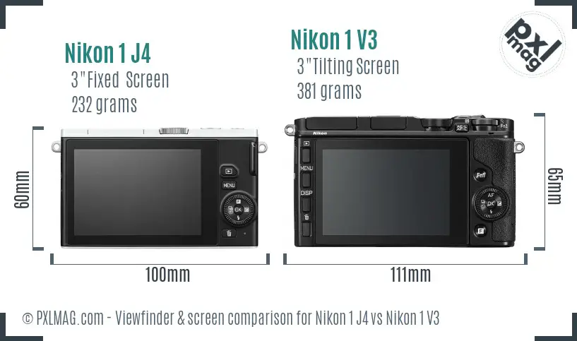 Nikon 1 J4 vs Nikon 1 V3 Screen and Viewfinder comparison