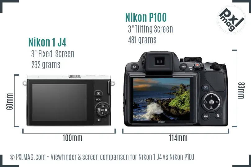 Nikon 1 J4 vs Nikon P100 Screen and Viewfinder comparison