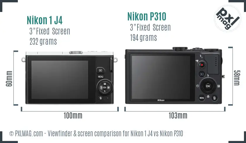 Nikon 1 J4 vs Nikon P310 Screen and Viewfinder comparison